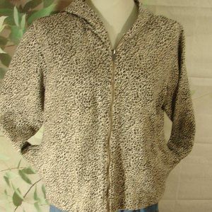 Tan Rust Black Brown Leopard Lizwear Jeans Zip Front Hood Soft Sweatshirt Small